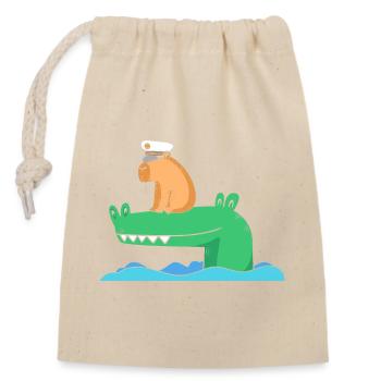 Capybara Capibara - Verschließbarer Geschenkbeutel aus Baumwolle (14x20cm) - Natur - Vorne