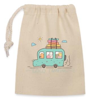 Family camping holiday - Closable cotton gift bag (14x20cm) - nature - Front