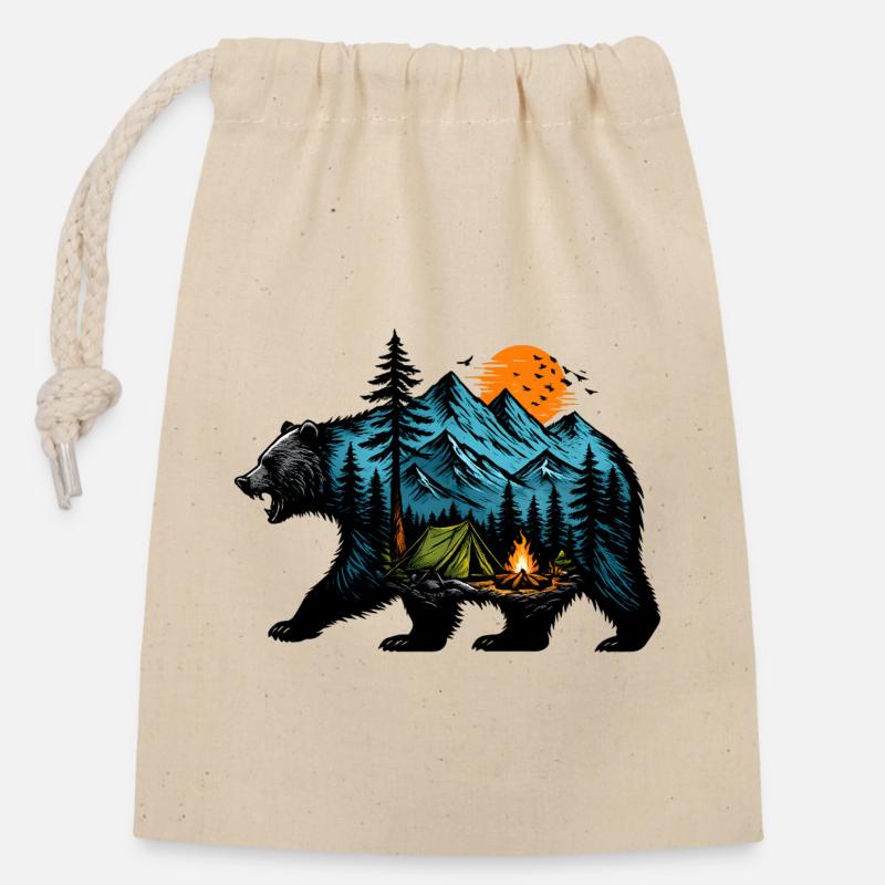 Night camping: mountain and fire - Closable cotton gift bag (14x20cm) - nature