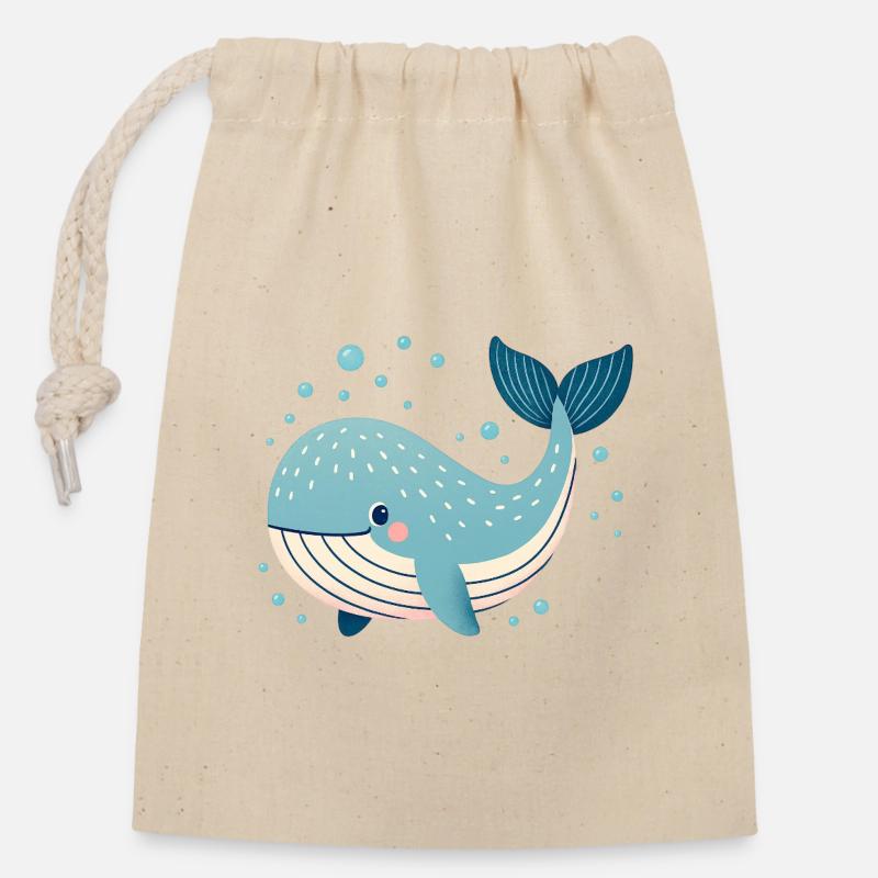 Blue Whale with Bubbles - Closable cotton gift bag (14x20cm) - nature