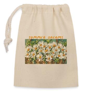 Summer Dreams – Daisy Basket Blumenkomposition - Verschließbarer Geschenkbeutel aus Baumwolle (14x20cm) - Natur - Vorne