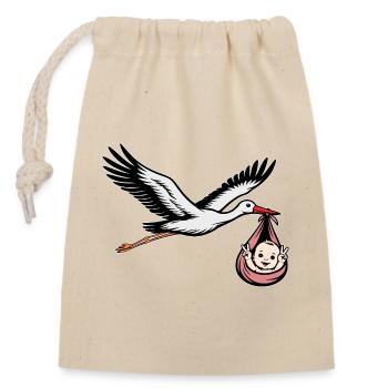 Stork with Baby in Cloth Peace Sign - Closable cotton gift bag (14x20cm) - nature - Front