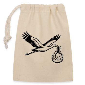 Stork with Baby in Cloth Peace Sign Black - Closable cotton gift bag (14x20cm) - nature - Front