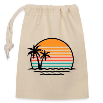 Coucher rétro palmiers - Sac cadeau en coton avec cordon (14 x 20 cm) - nature - Devant