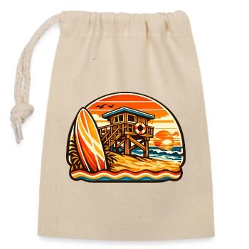 Strand Lifeguard Sonnenuntergang Surfboard - Verschließbarer Geschenkbeutel aus Baumwolle (14x20cm) - Natur - Vorne