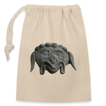 Masque de pierre souriant - Sac cadeau en coton avec cordon (14 x 20 cm) - nature - Devant