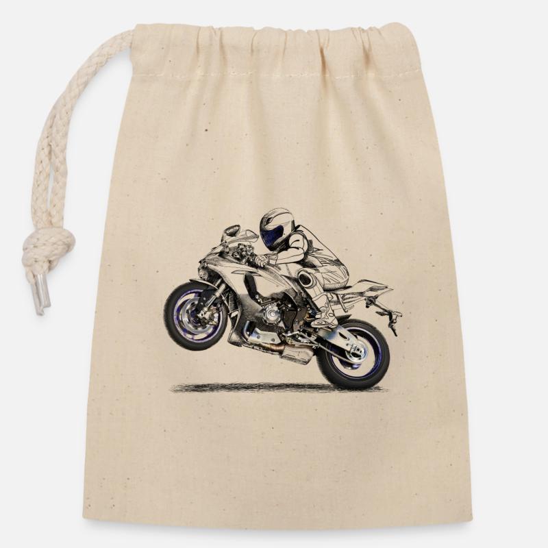 Motorrad - Verschließbarer Geschenkbeutel aus Baumwolle (14x20cm) - Natur