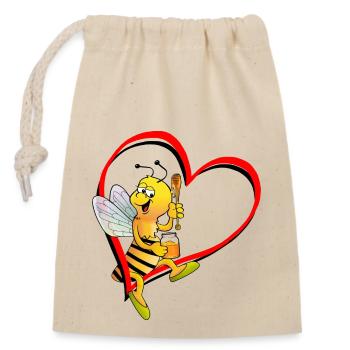 Abeille avec cœur - Sac cadeau en coton avec cordon (14 x 20 cm) - nature - Devant