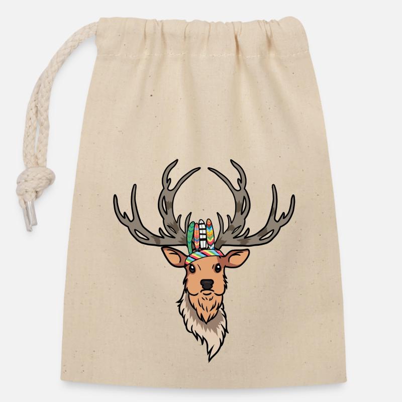 Deer Head Deer Antlers Native American Wild - Closable cotton gift bag (14x20cm) - nature
