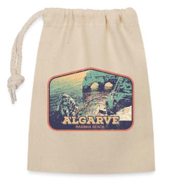 Badge retro, Algarve Portugal, plage été soleil - Sac cadeau en coton avec cordon (14 x 20 cm) - nature - Devant