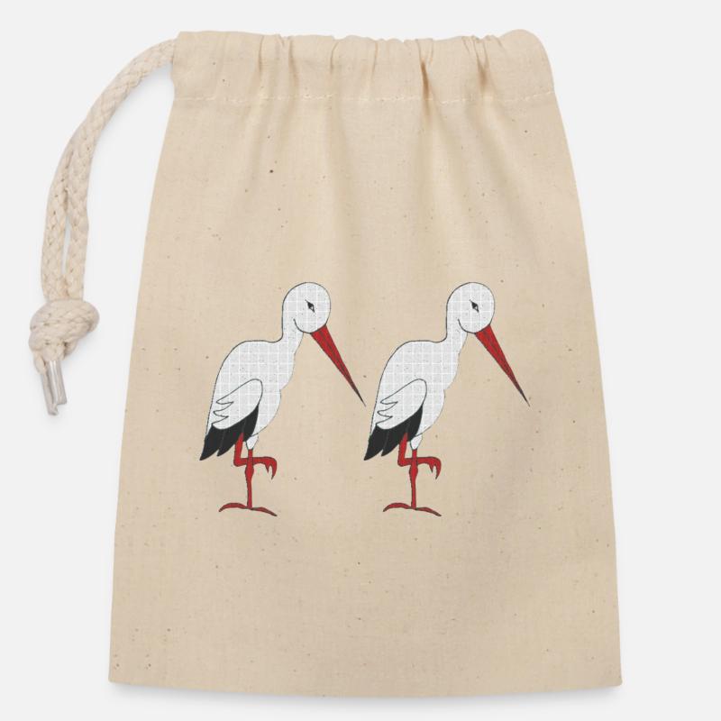 cigogne 2 fois - Sac cadeau en coton avec cordon (14 x 20 cm) - nature