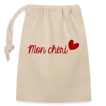 MON CHERI. SAINT VALENTIN. EVJF. JE T'AIME. I LOVE - Sac cadeau en coton avec cordon (14 x 20 cm) - nature - Devant