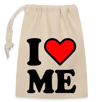 I love me - Verschließbarer Geschenkbeutel aus Baumwolle (14x20cm) - Natur - Vorne