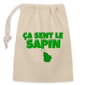 sapin, ça sent le sapin, Noël - Sac cadeau en coton avec cordon (14 x 20 cm) - nature - Devant