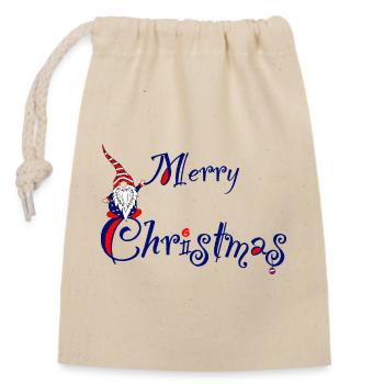 lutin de noel - Sac cadeau en coton avec cordon (14 x 20 cm) - nature - Devant