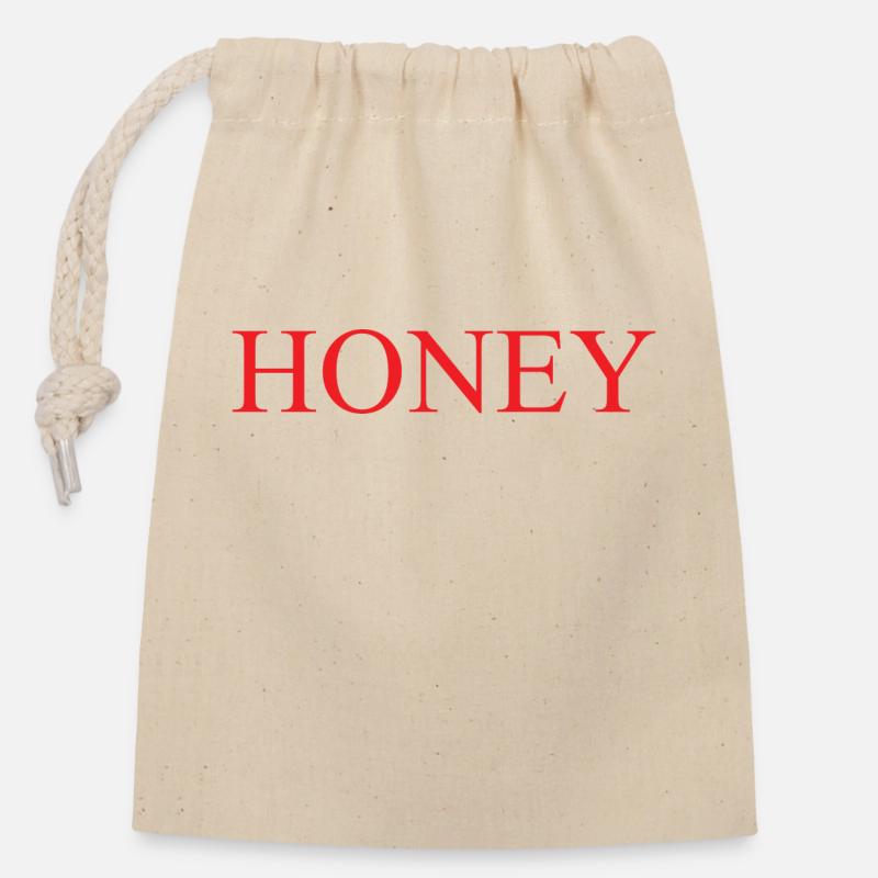 HONEY / SAYING - Closable cotton gift bag (14x20cm) - nature