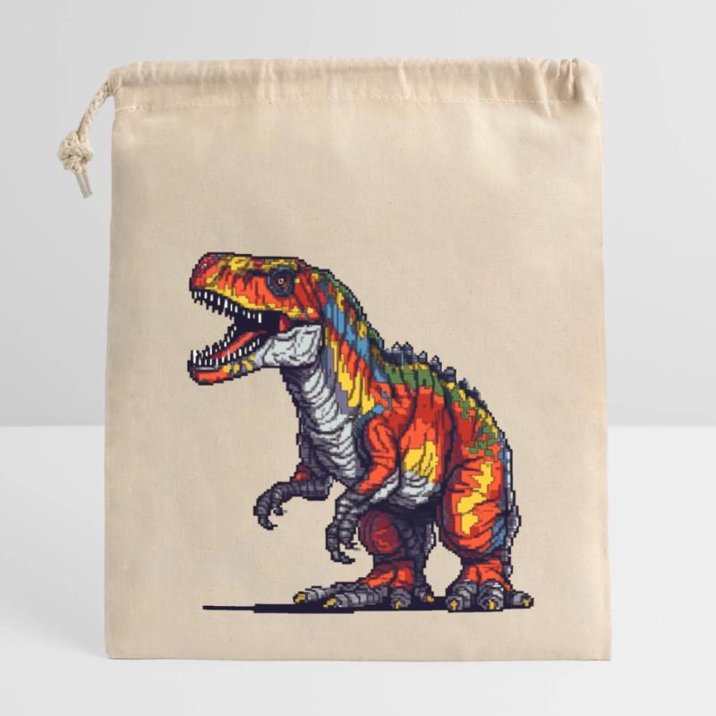 Dino in Retro Pixel Grafik 8-Bit oder 16-Bit Verschließbarer Geschenkbeutel aus Baumwolle (14x20cm)