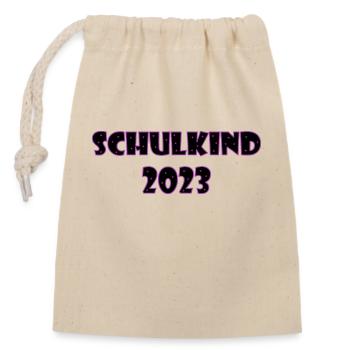 Schulkind 2023 - Einschulung - Sterne Mädchen - Verschließbarer Geschenkbeutel aus Baumwolle (14x20cm) - Natur - Vorne