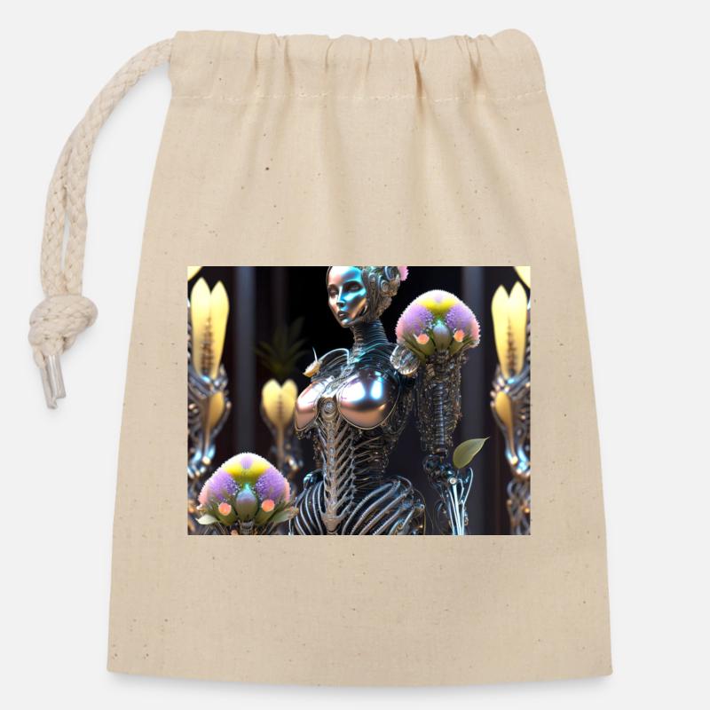 Fille des fleurs - Sac cadeau en coton avec cordon (14 x 20 cm) - nature