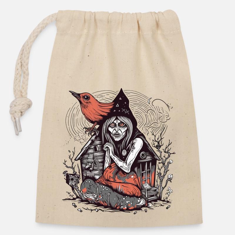 Baba Yaga - Sac cadeau en coton avec cordon (14 x 20 cm) - nature