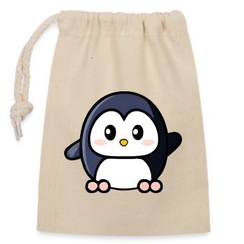 Süßer Pinguin winkt - Verschließbarer Geschenkbeutel aus Baumwolle (14x20cm) - Natur - Vorne