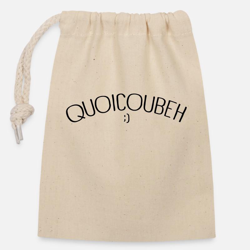 Quoicoubeh - Sac cadeau en coton avec cordon (14 x 20 cm) - nature
