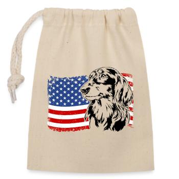 Langhaardackel Amerika Fahne Hunde Wilsigns - Verschließbarer Geschenkbeutel aus Baumwolle (14x20cm) - Natur - Vorne