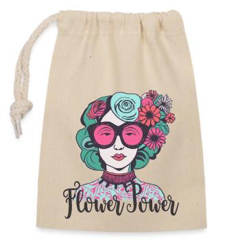 Flower Power Lady_Klein - Verschließbarer Geschenkbeutel aus Baumwolle (14x20cm) - Natur - Vorne