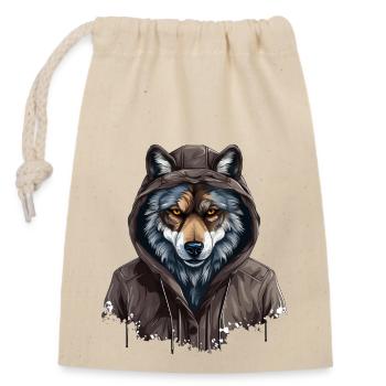 Gray wolf in street style | Wolf lovers - Closable cotton gift bag (14x20cm) - nature - Front