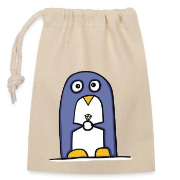 Penguin with diamond ring - Closable cotton gift bag (14x20cm) - nature - Front