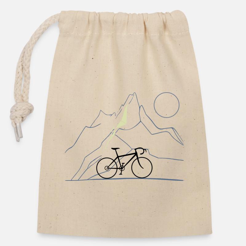 Vélo et montagnes - Sac cadeau en coton avec cordon (14 x 20 cm) - nature