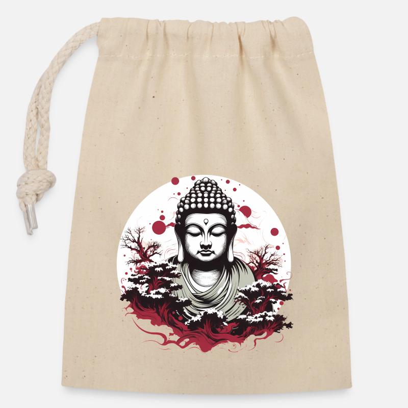 Buddha-Statue - Verschließbarer Geschenkbeutel aus Baumwolle (14x20cm) - Natur