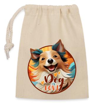 Dog is LOVE - Verschließbarer Geschenkbeutel aus Baumwolle (14x20cm) - Natur - Vorne