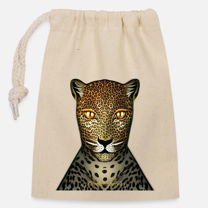 Léopard - Sac cadeau en coton avec cordon (14 x 20 cm) - nature