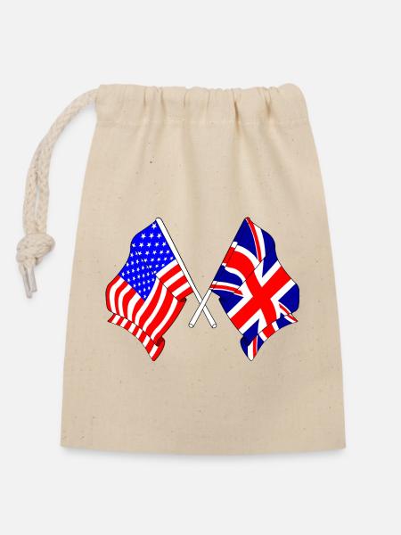 Flagge USA und Flagge England - Verschließbarer Geschenkbeutel aus Baumwolle (14x20cm) - Natur