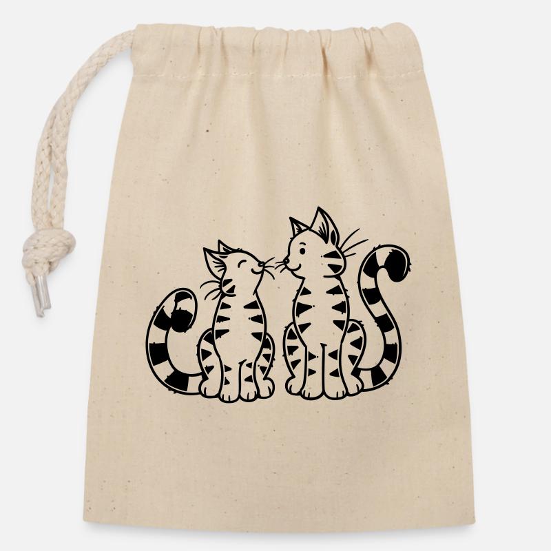 Cartoon Kitten - Verschließbarer Geschenkbeutel aus Baumwolle (14x20cm) - Natur