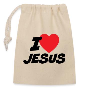 Ich liebe Jesus - Verschließbarer Geschenkbeutel aus Baumwolle (14x20cm) - Natur - Vorne