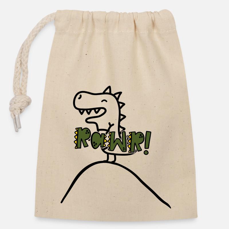 Dino05 - Closable cotton gift bag (14x20cm) - nature