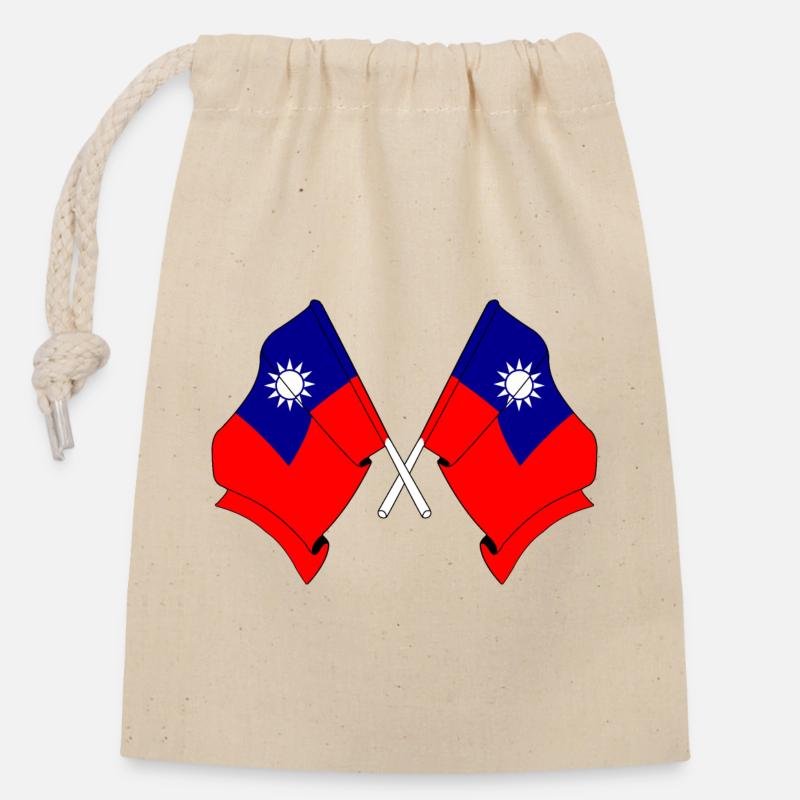 Deux drapeaux croisés depuis Taïwan - Sac cadeau en coton avec cordon (14 x 20 cm) - nature