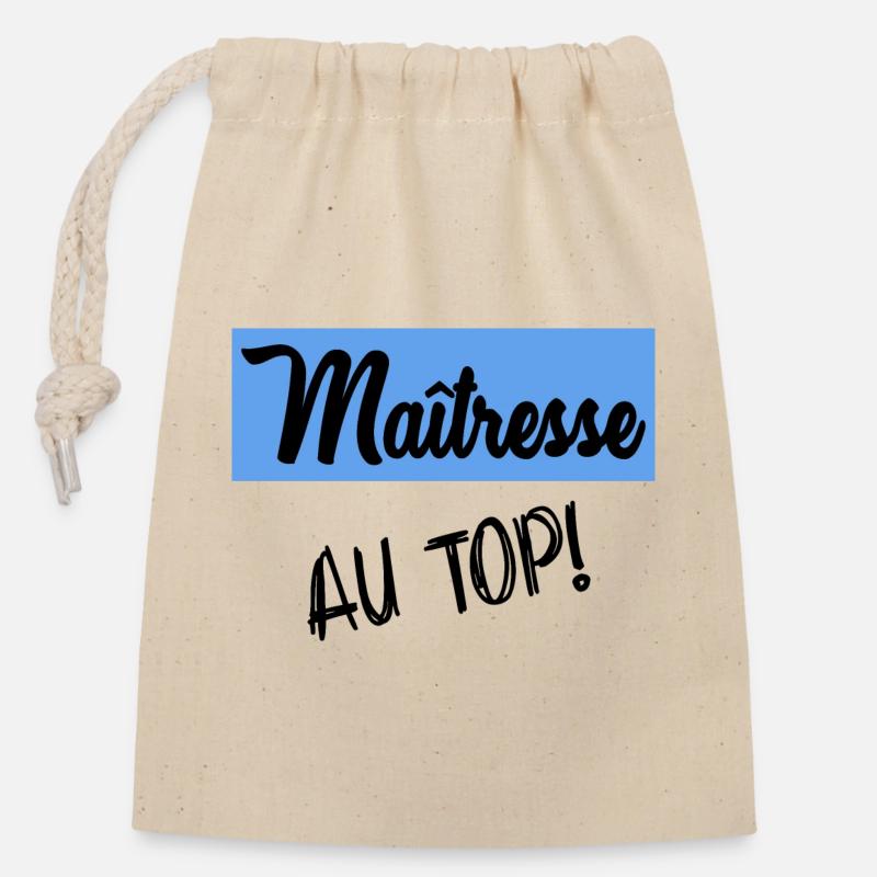 MERCI MAÎTRESSE - Sac cadeau en coton avec cordon (14 x 20 cm) - nature