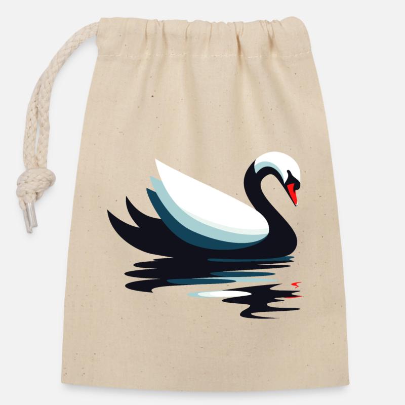 Swimming Swan - Closable cotton gift bag (14x20cm) - nature