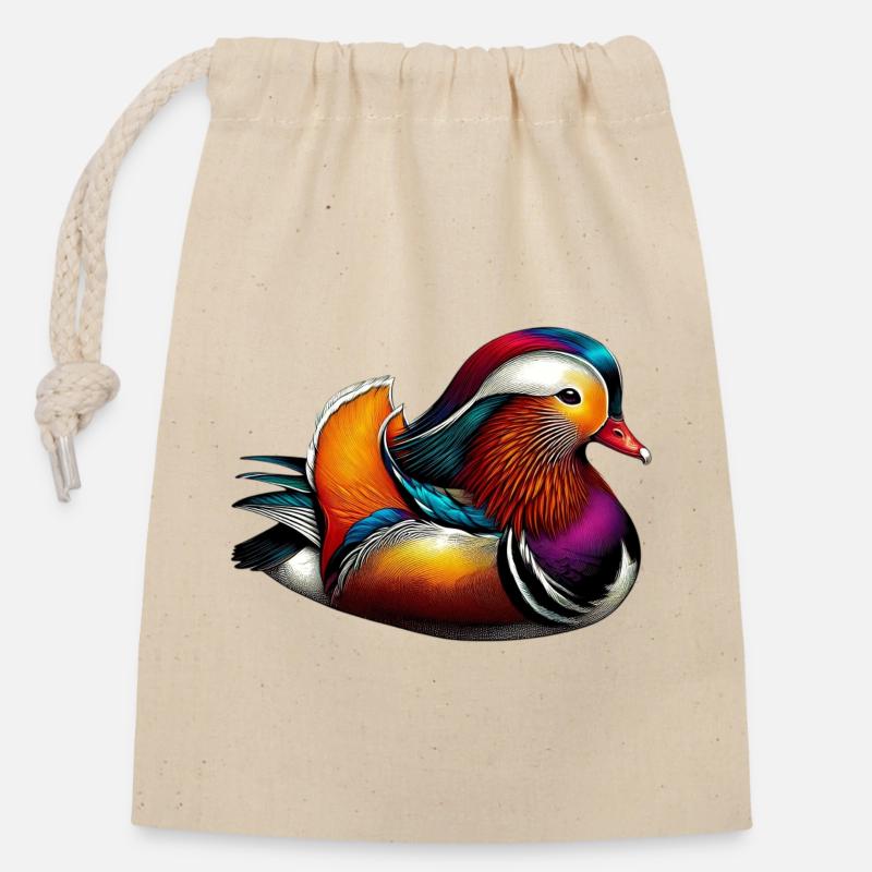 Canard mandarin - Sac cadeau en coton avec cordon (14 x 20 cm) - nature