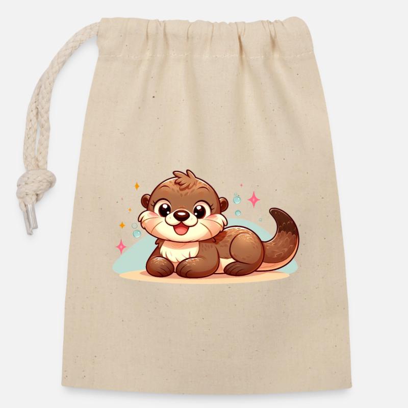 Otter 7 - Verschließbarer Geschenkbeutel aus Baumwolle (14x20cm) - Natur