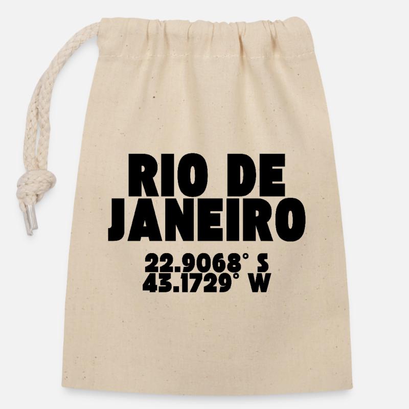 Rio de Janeiro - Design avec coordonnées - Sac cadeau en coton avec cordon (14 x 20 cm) - nature