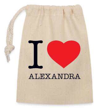 I LOVE ALEXANDRA - Verschließbarer Geschenkbeutel aus Baumwolle (14x20cm) - Natur - Vorne