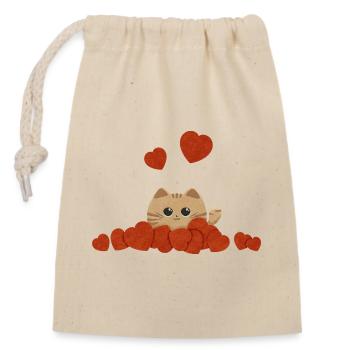 Cute cat surrounded by hearts for Valentine's Day - Closable cotton gift bag (14x20cm) - nature - Front