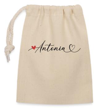 Antonia surname First name Calligraphy heart - Closable cotton gift bag (14x20cm) - nature - Front