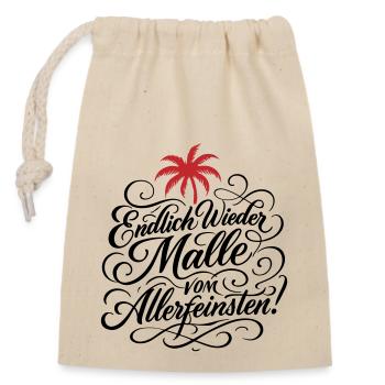 Endlich Malle Spruch Urlaub - Verschließbarer Geschenkbeutel aus Baumwolle (14x20cm) - Natur - Vorne