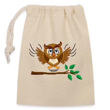 Le hibou s’envole - Sac cadeau en coton avec cordon (14 x 20 cm) - nature - Devant