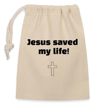 Jésus m’a sauvé la vie - Sac cadeau en coton avec cordon (14 x 20 cm) - nature - Devant